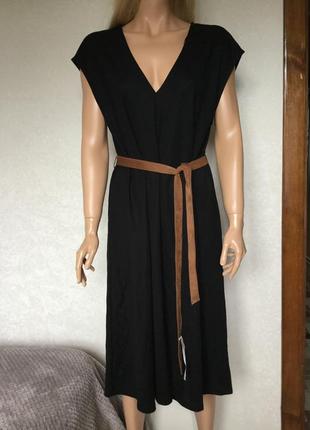 Базова сукня міді з контрастним поясом zara розмір l6 фото
