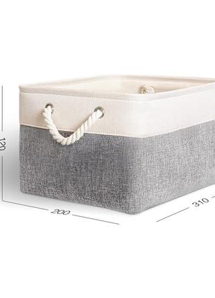 Тканевый ящик для хранения вещей (s), органайзер прямоугольный с ручками 20 х 31 см, серый/бежевый2 фото