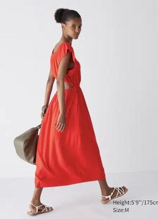 Платье новое размер м красное коралловое с открытой спиной и короткими рукавами7 фото