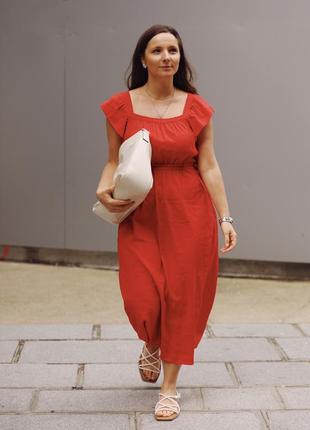 Платье новое размер м красное коралловое с открытой спиной и короткими рукавами5 фото