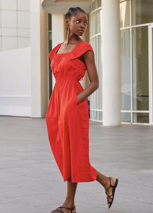 Платье новое размер м красное коралловое с открытой спиной и короткими рукавами4 фото