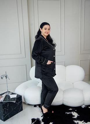 Пижама рубашка штаны плюш-велюр размеры 52/54/56/58/60 912 черный