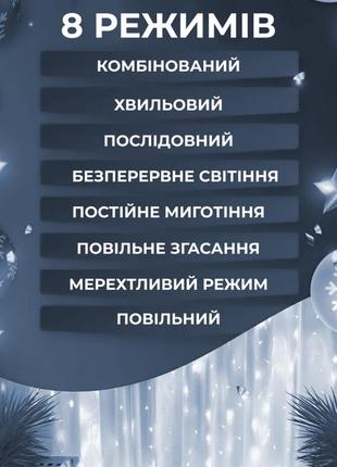 Гірлянда-штора світлодіодна 160 led розмір 1,5*1,5 м, білий5 фото
