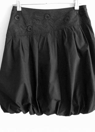 Винтажная юбка xanaka черная баллон тюльпан вышивка пайетки 100% хлопок натуральная1 фото