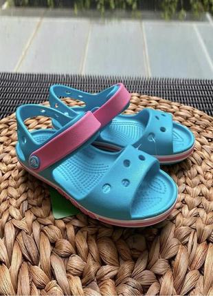 Крокс крокбэнд сандалии голубые детские crocs crocband sandal digital aqua1 фото