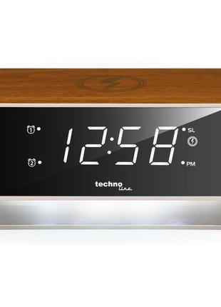 Годинник будильник радіо technoline wt487 wireless mobile charging white/brown (wt487)