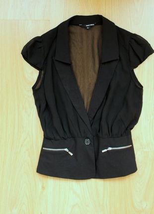 Блуза блузка кофточка пиджак шифоновая шифон нарядная карманы черная1 фото