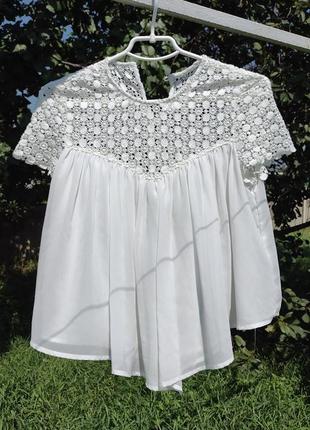 Красивая ажурная трёхслойная белая блуза3 фото