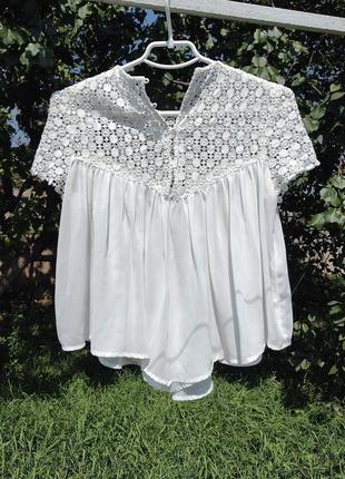 Красивая ажурная трёхслойная белая блуза2 фото