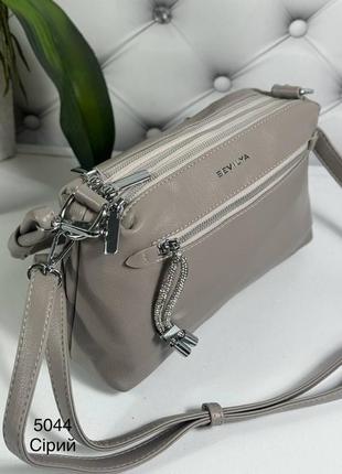 Женская стильная и качественная сумка из эко кожи серая3 фото