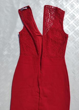 Красное плотное платье zara с гипюровой спинкой6 фото