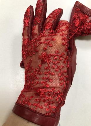 Женские кожаные перчатки без подкладки из натуральной кожи. цвет красный.2 фото