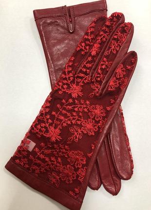 Женские кожаные перчатки без подкладки из натуральной кожи. цвет красный.3 фото