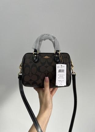 Женская сумочка coach rowan brown satchel in signature canvas 17 x 12 x 10 см
