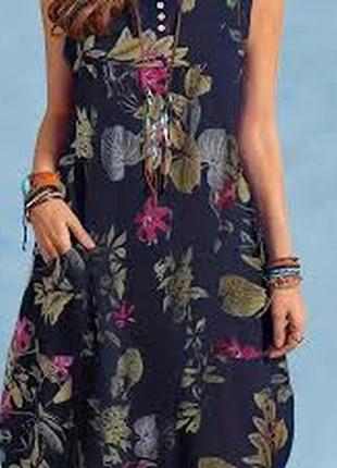 Платье сукня размер 50 / 16 летнее лен в стиле бохо сарафан халат новое