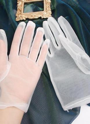 Рукавички elegant one size / білі // жіночі рукавиці сітка на вихід, декоративні весільні5 фото