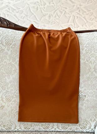Юбка миди коричневая базовая, юбка длинная стрейчевая карандаш3 фото