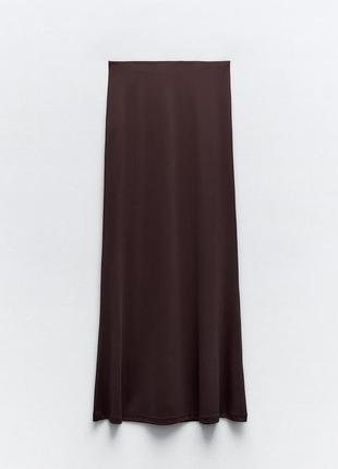 Довга шоколадна мінімалістична спідниця в стилі 90х zara6 фото