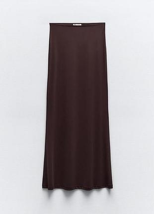 Довга шоколадна мінімалістична спідниця в стилі 90х zara5 фото