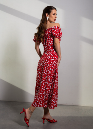 Легка сукня міді бавовна з розрізом ретроліхтарики3 фото