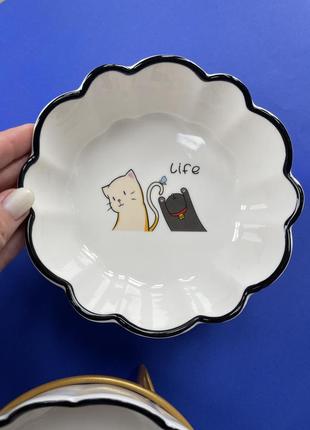 Тарілка миска керамічна для котів та собак на підставці широка5 фото