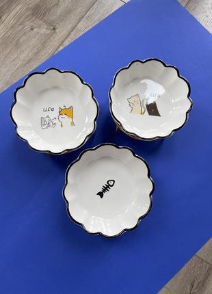 Тарілка миска керамічна для котів та собак на підставці широка8 фото