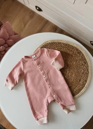 Базовий вафельний чоловічок ромпер комбінезон рожевий для новонародженої дівчинки 0-3міс 56-62см