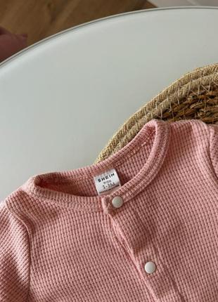 Базовый вафельный человечек ромпер комбинезон розовый для новорожденной девочки 0-3мес 56-62см3 фото