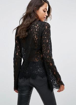 Черная кружевная блуза с чокером и рукавами клеш/прозрачная8 фото
