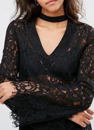 Черная кружевная блуза с чокером и рукавами клеш/прозрачная9 фото