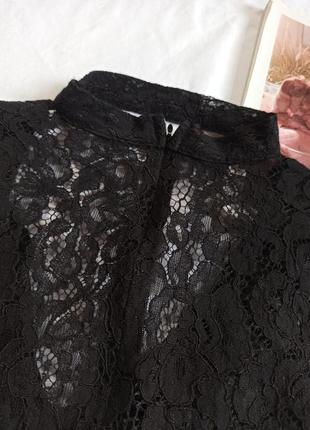 Черная кружевная блуза с чокером и рукавами клеш/прозрачная6 фото