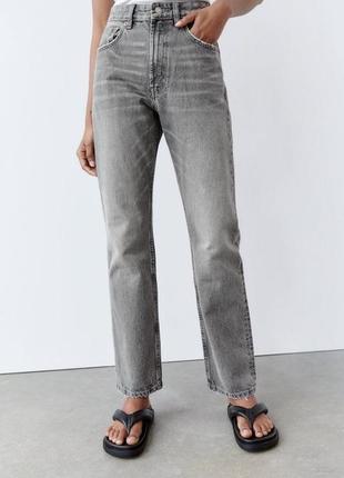 Прямые уровни серые базовые джинсы высокая посадка zara straight5 фото