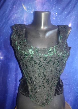 Готический бархатный велюровый топ корсет с кружевом the dark angel