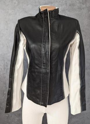 Куртка кожаная черно-белая2 фото