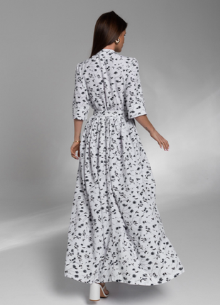 Цветочное длинное платье с разрезом приталенное деми рукав 3/43 фото