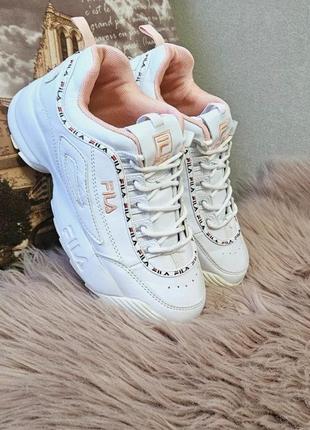 Кросівки жіночі fila disruptor білі з рожевим