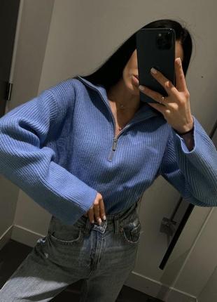 Голубой, синий свитер h&m на замочке