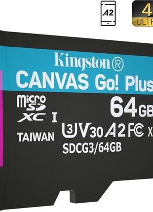 Карта памяти kingston microsdxc 64gb c10 uhs-i u3 a2 (sdcg3/64gbsp)2 фото