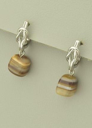 Серьги  агат  (родий)