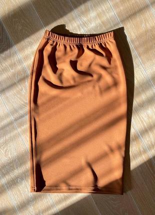 Юбка миди коричневая базовая, юбка длинная стрейчевая карандаш5 фото