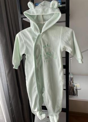 Красивий чоловічок комбінезон кігурумі мʼятного кольору мʼякенький з вушками для дитини 3-12 місяців