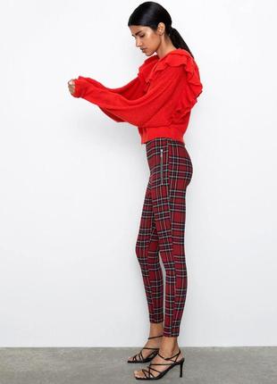 Брендовые брюки, леггинсы "zara" красные в клетку. размер xs/s.4 фото