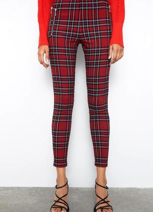 Брендові штани, легінси "zara" червоні картаті. розмір xs/s.2 фото