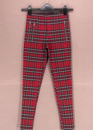 Брендові штани, легінси "zara" червоні картаті. розмір xs/s.7 фото