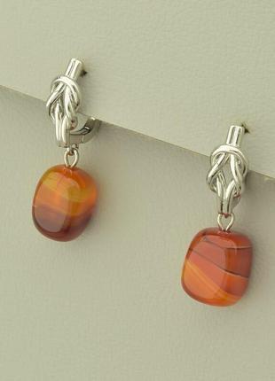Серьги  агат  (родий)