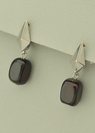 Серьги  агат  (родий)