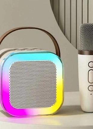 Караоке светодиодный беспроводной на 2 микрофона, аудио микрофон детское караоке speaker k124 фото