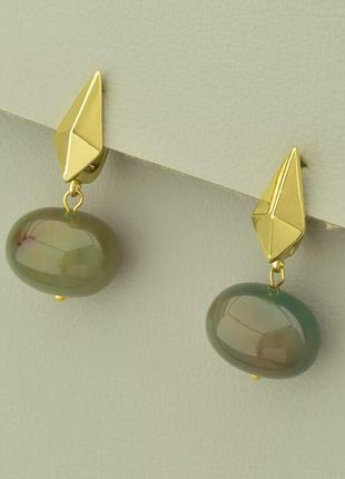 Серьги  агат  (позолота 18к (лимонная))