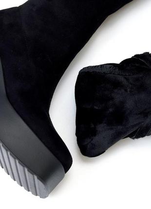 Ультра модні чорні замшеві стрейчові ботфорти на платформі єврозима 22485