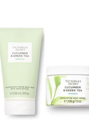 Ідея подарунка набір скраб +гель для душу преміум natural beauty cucumber and green tea victoria's secret оригінал